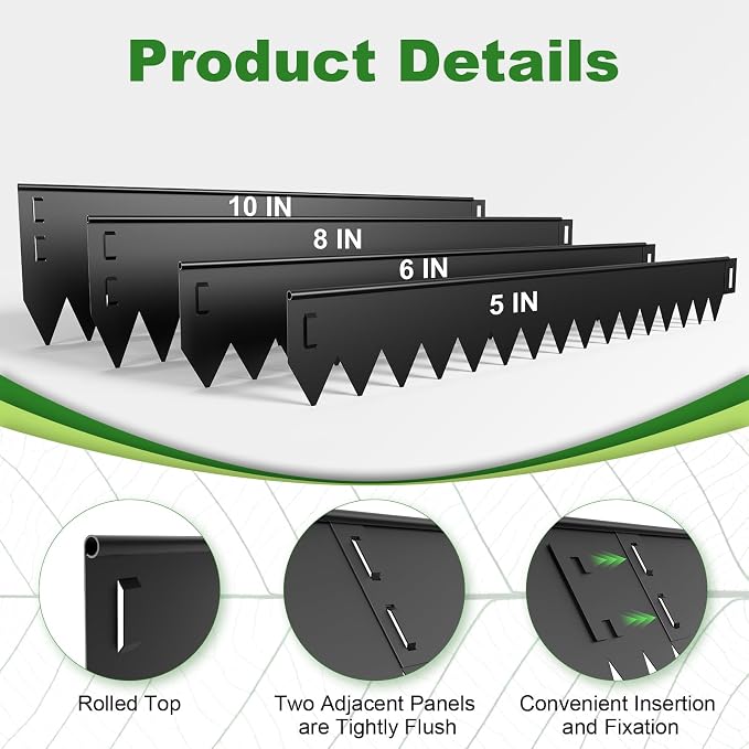 Upgraded Safe Black Steel Landscape Edging 20FT Kit (6-Pack) with Gloves -10 Inch Heavy-Gauge Rounded Edge Metal Garden Border for Lawn, Flower Bed & Raised Beds