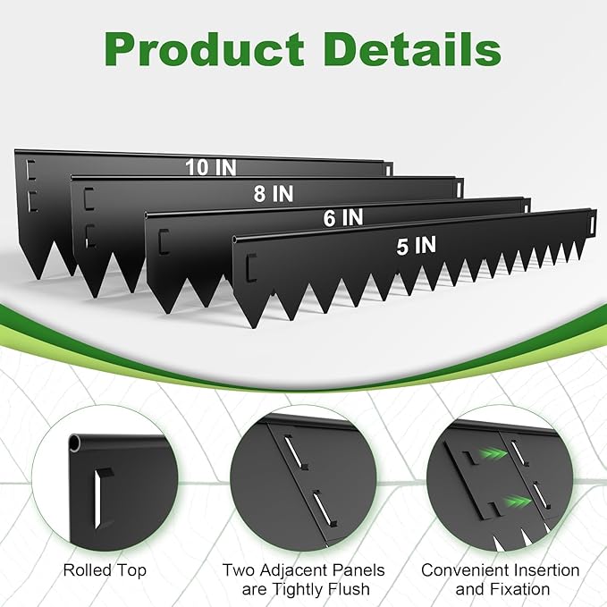 Metal Landscape Edging 6 Pack 40" L x 8" H, Galvanized Steel Landscape Lawn Edging with 90 Degree Rounded Top, Heavy Duty Lawn Edging, Easy-to-Install, Flower Bed Yard Pathway Divider