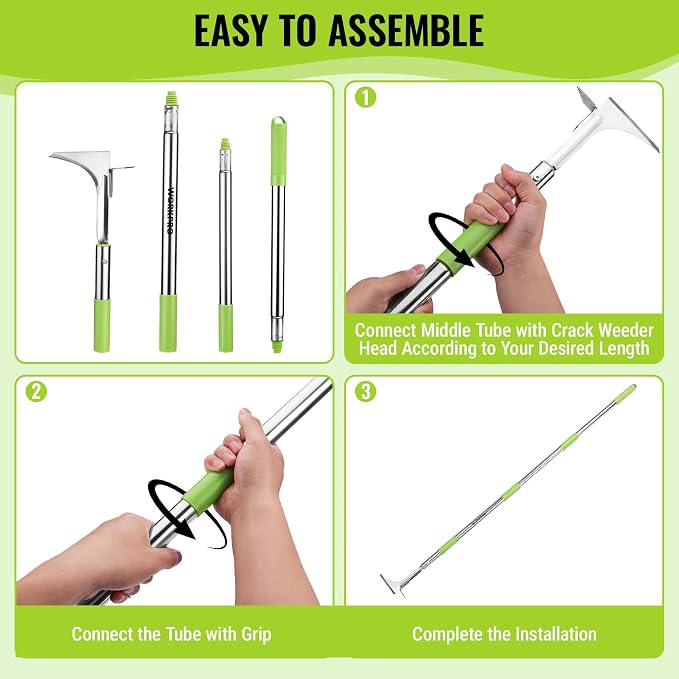 WORKPRO Crack Weeder, Stainless Steel Crevice Weeding Tool with Adjustable Long Handle(27"-54"), L-Shaped Weed Removal Scraper, for Garden Lawn Yard Patio Terrace Paving Garden Hand Tool