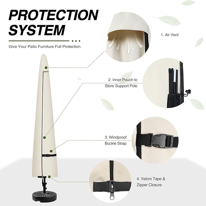 Porch Shield Patio Umbrella Cover - Outdoor Waterproof Garden Market Parasol Covers Fits Market Umbrella 7-10 Feet, Beige