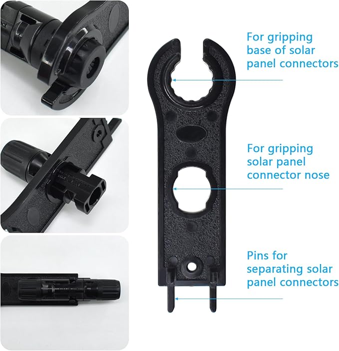 Heavy Duty Solar Cable Crimping Tool Kit, 6 Pairs Solar Panel Connectors, 1Pcs Solar Cable Crimper,1Pcs straight and Cross Spanner Wrenches, Solar Wire Crimping Tool for PV Cable Installation, Black
