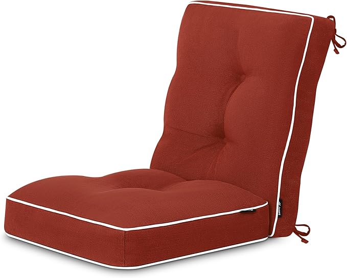 Favoyard Outdoor Rocking Chair Cushion 17 × 17 Inch Water Resistant & 3-Year Color Fastness Patio Chairs Cushions for Rockers Furniture, Set of Seat & Back Thick Tufted Cushion with Tie Straps, Red