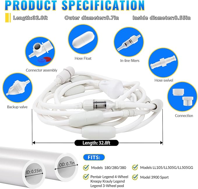 DWALE Pool Cleaner Feed Hose Replacement for Polaris 280, 380, 180, 3900 Pool Cleaners (Not for Polaris 360)