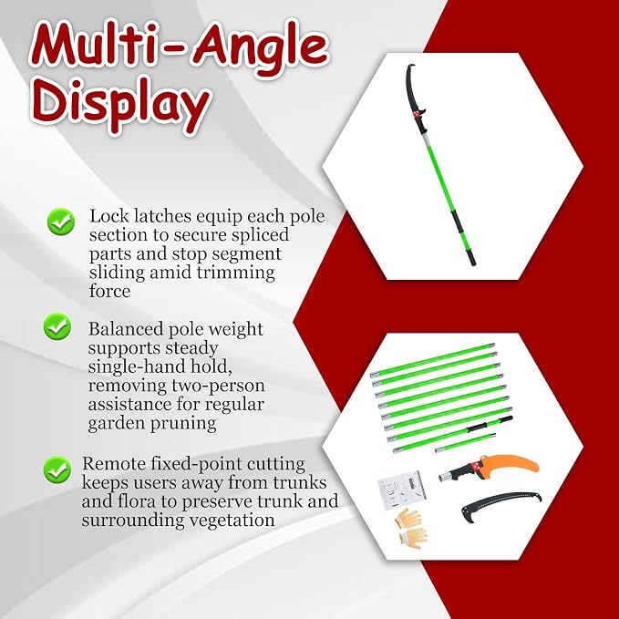 findmall 30ft Manual Pole Saw Extendable Tree Pruner Sharp Steel Blade High Branches Trimming for Pruning Palms and Shrubs with 9 Long Handles No with Scissors Green