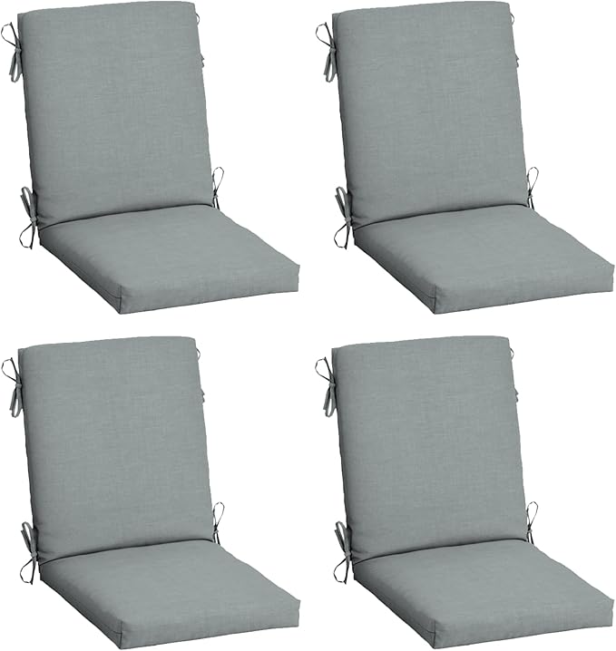 Arden 4-Pack Outdoor Patio Dining Chair Cushion, 20x44, Rain-Proof Seat Pad, Fade-Resistant Outdoor Cushion Stone Grey Leala