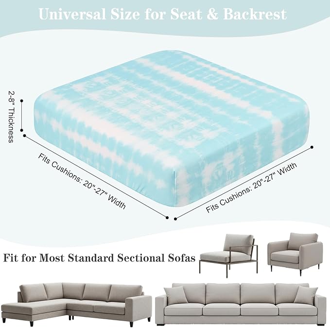 8 Pack Outdoor Cushion Covers Water Resistant High Stretch Fit Patio Cushion Covers 180g Couch Seat Slipcovers Machine Washable Pet & Kids Friendly Home Refresh 20-27 Inch, Teal Tie-Dye