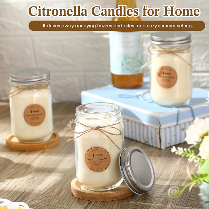 MTLEE 12 Pcs Citronella Candles Outdoor 12 oz Citronella Scented Jar Candles Decorative with Silver Lid for Outdoor Patio Deck Backyard Camping