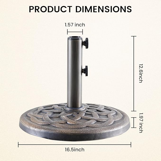 DUMOS Patio Umbrella Base, 22 LBS Heavy Duty Umbrella Stand with 2 Knobs + 2 Adapters, Weather-Resistant Coating Outdoor Table Resin Umbrella Holder for Beach, Pool, Deck, Backyard (Bronze)