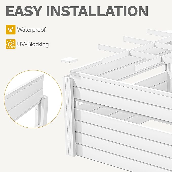 DWVO 4 x 4 x 2 FT Raised Garden Bed, Outdoor Vinyl Flower Bed with Growth Grid, Large Plastic Planter Box for Vegetables, Flowers, Herbs, Fruits, White