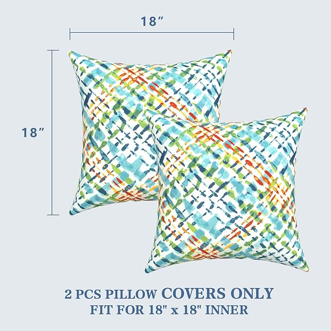 LVTXIII 2 Pack Outdoor Pillow Covers ONLY 18x18 Inch, Water-Repellent Square Decorative Cushion Covers for Patio Furniture, Garden, Sofa, Acapa Opal Geometric