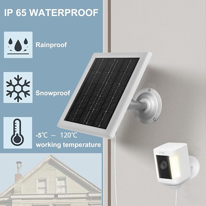 Ring Camera Solar Panel 5V 5W Outdoor Solar Battery Charger for Ring Spotlight Camera, Stick Up Camera with IP65 Waterproof, 16.4ft Cable, 360° Adjustable Bracket (White,3 Pack)