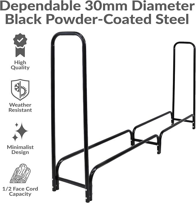 Sunnydaze 8-Foot Firewood Rack with Cover - Outdoor Wood Storage - Heavy-Duty Steel Log Holder - 1500-lb Capacity