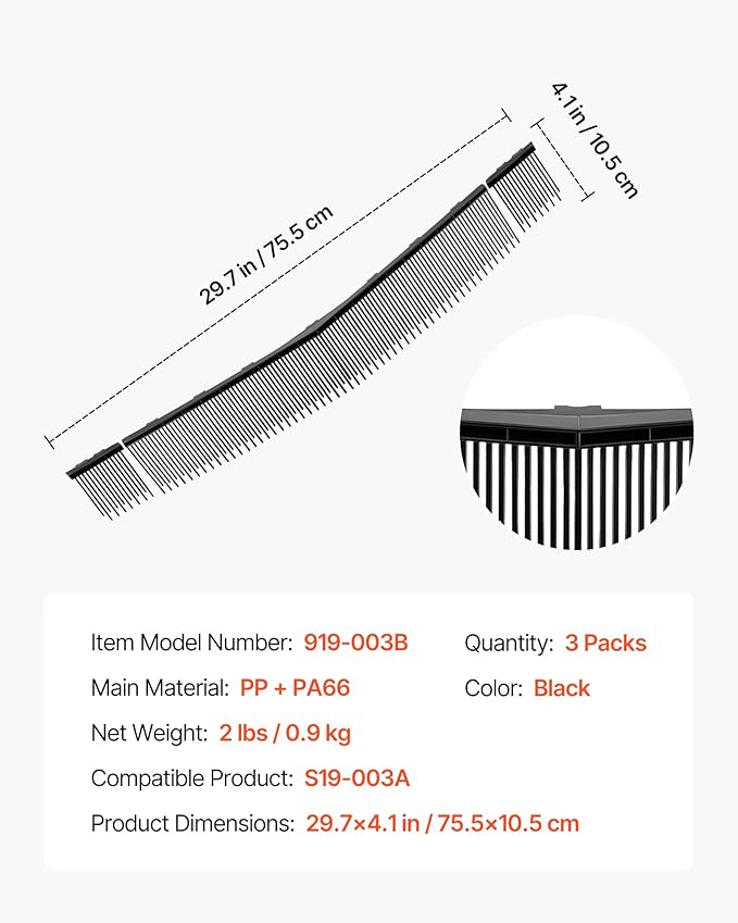 VEVOR 3 Packs Lawn Sweeper Brush Replacement, Compatible with VEVOR 30 in Lawn & Leaf Collector Sweepers, Yard Sweeper Brush Paddle with Durable V-Shaped Bristles for Easy Grass Leaf Cleanup