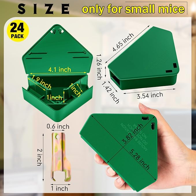 Qualirey 24 Pcs Mice Station with Key Triangle Mouse Station Lockable Reusable Bait Box, Enclosed Design for Indoor and Outdoor Use, Suitable for Small Mice (Green)