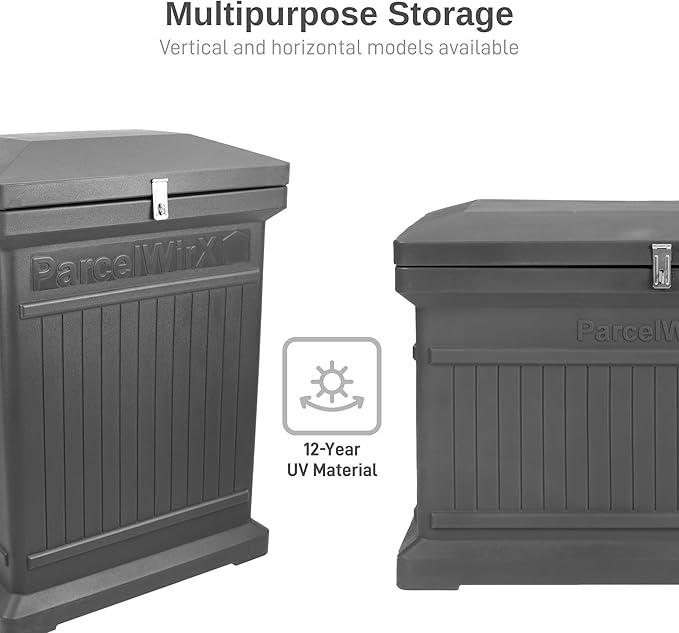 RTS Home Accents ParcelWirx Premium Horizontal Storage Cabinet/Lockable Package Delivery Box with Hinged Lid, Graphite