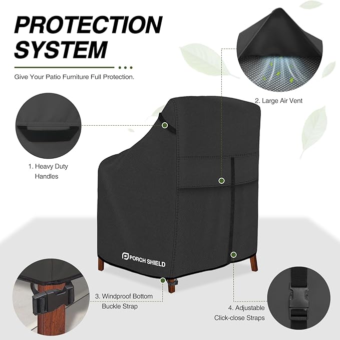 Porch Shield Patio Stackable Chair Covers - Waterproof Outdoor Stack of Chair Cover - 27W x 36D x 46H inch, Black