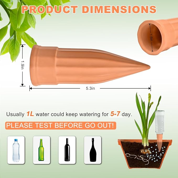 16 Pack Terracotta Plant Waterers - Self Watering Spikes and Watering Stakes for Automatic Watering, Slow Release Watering Devices for Vacation Plant Watering, Ideal for Indoor & Outdoor Plants