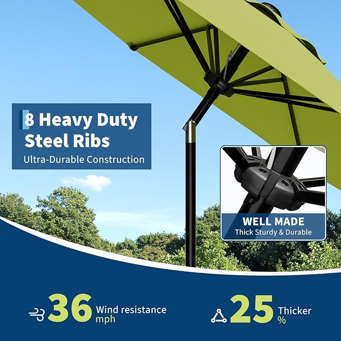 GarveeLife 10FT Umbrella Outdoor Patio, Table Umbrella with Push Button Tilt and Crank, 8 Sturdy Ribs Waterproof UV Protection for Garden, Pool, Deck, Backyard, Market (Fruit Green)