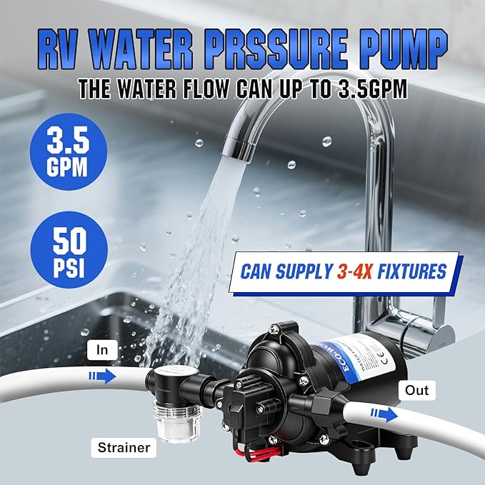 ECO-WORTHY RV Water Pump 12Volt 3.5GPM 50PSI 12V Fresh Diaphragm Pump with Pressure Switch and Self-Priming for RV Yacht Garden Sprayer Food Truck