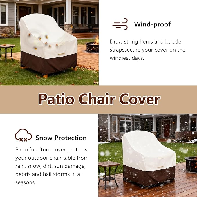 Adirondack Chair Cover 4 Pack,Waterproof Heavy Duty Patio Furniture Covers,Patio Adirondack Chair Covers for Outdoor Chairs(32 W x 35 D x 36 H inches) Beige & Brown