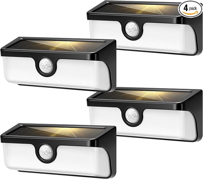 VIVOHOME Linkable Solar Lights Outdoor, 2500LM Motion Sensor Wall Lights with Diffuser for Extra Wide Lighting, IP65 Waterproof, Solar Powered for Fence Garden, Patio, Porch, Yard, 4 Pack