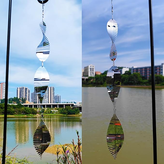 DJUAN Metal Bird Scare Discs Set-Highly Reflective Double-Sided Bird Reflectors,Extra Sparkly Wind Spinners Outdoor Garden Decor, Bird Devices Deterrent to Scare Birds Away from Yard Patio Farm