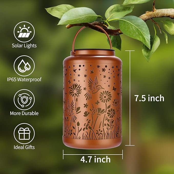 Mothers Day Gifts Solar Lanterns Outdoor Waterproof Hummingbird Solar Lights Outdoor Waterproof for Garden, Birthday Gifts for Women Mom Grandma, Garden Lights for Backyard, Patio Decor