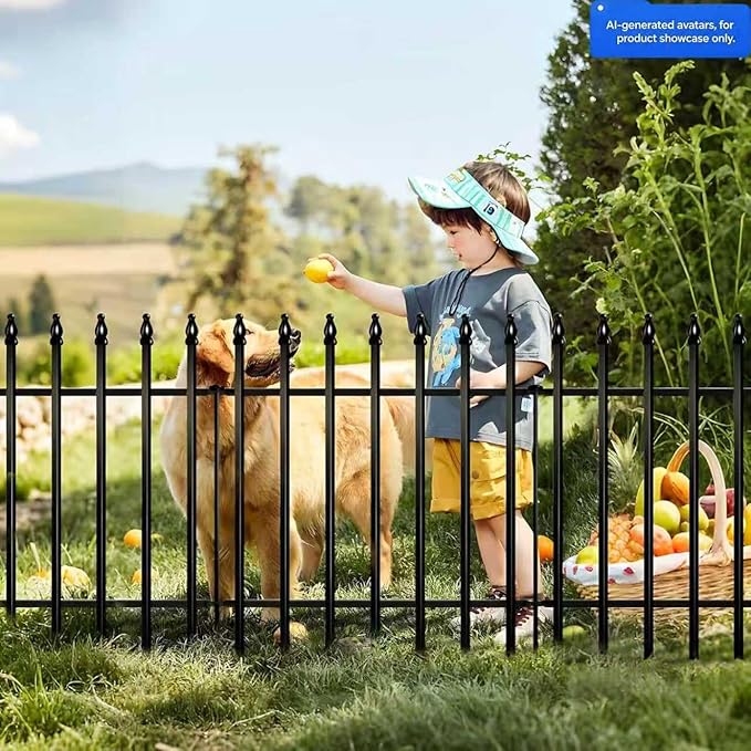 Thealyn Metal Garden Fence 24 inch H x 24 inch W (10 Panels, Total Length 20 ft) Decorative Fence Border Fence Landscape Fencing for Dog, Flower Bed, Yard, Animal Barrier