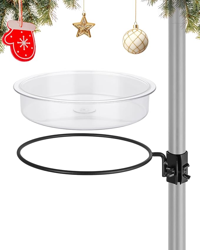 iBorn Bird Feeders Station Water Tray and Ring for 1” Pole Stand Station Outdoor Accessory for Humming Bird Feeders for Outside,5SECOND to Install,Fit for 1 Inch Pole,1 Inch Wooden Stick,1 Set