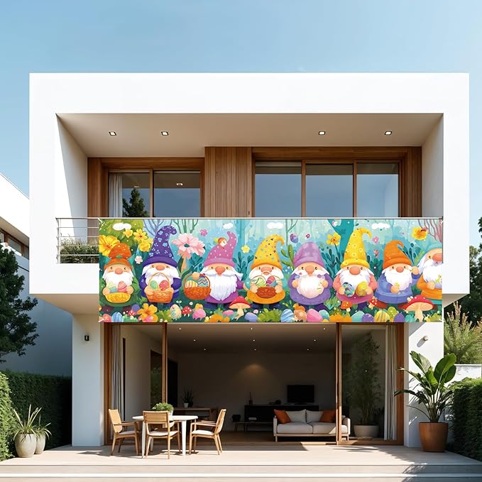 10x3 ft Extra Large Happy Easter Banner Outdoor 115''x35'' Cut Rabbit Banner for Fence Outside Garden Large Bunny Banners Yard