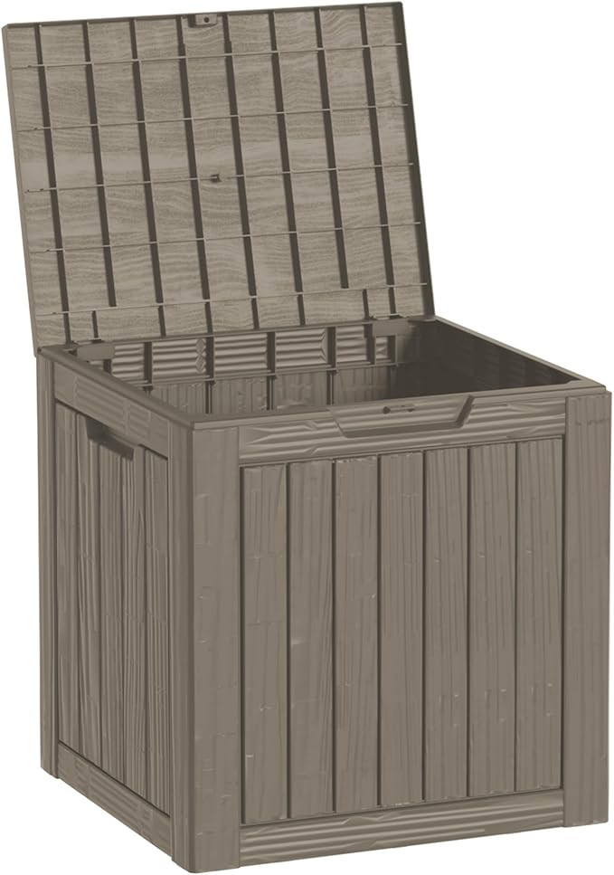 Outdoor Storage Deck Box Waterproof,35 Gallon Lockable Patio Package Delivery Bin as Seat, Resin Storage Container Bench for Furniture Cushions, Pool Accessories, Garden Tools, Grey