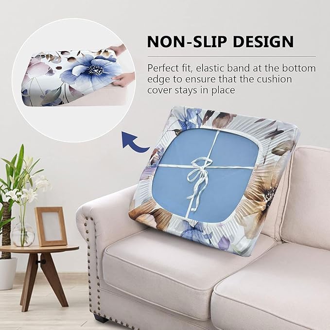BBSET 8 Pcs Watercolor Wildflower Sofa Cushion Cover for Patio Floral Stretch Outdoor Sofa Seat Cushions Cover Tropical Flower Indoor Replacement Couch Chair Slipcover Flexibility (Watercolor Flower)