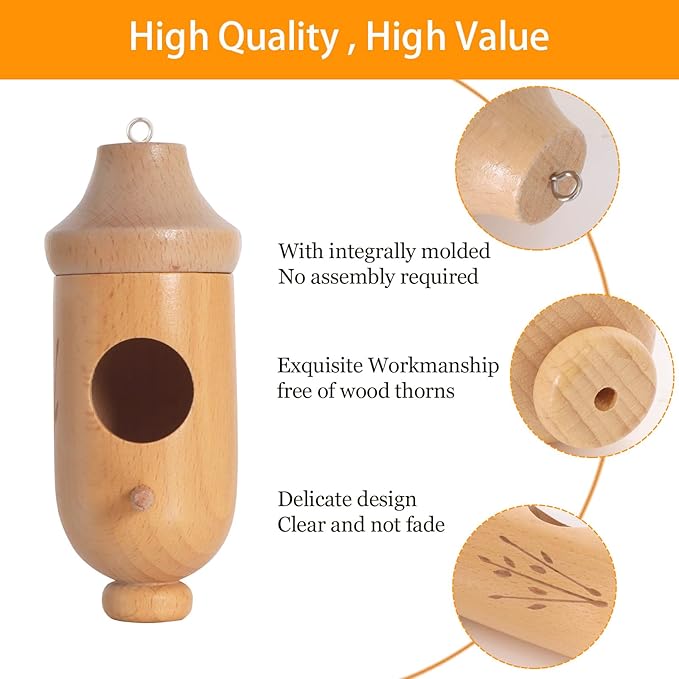 Hummingbird House - Natural Wooden Hummingbird Houses for Outside Hanging, Gardening Gifts for Women Christmas Tree Decoration 3 Packs