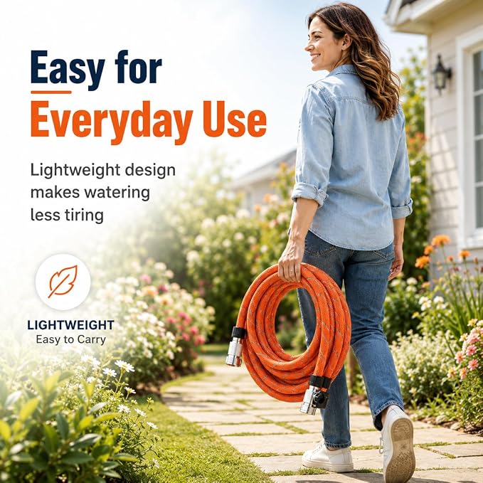 Garden Hose 50ft - Non-Expanding, Burst-Proof Flexible Water Hose with Thickened TPE Core & Round Braided Polyester, Kink-Free & Lightweight for Yard and Camper