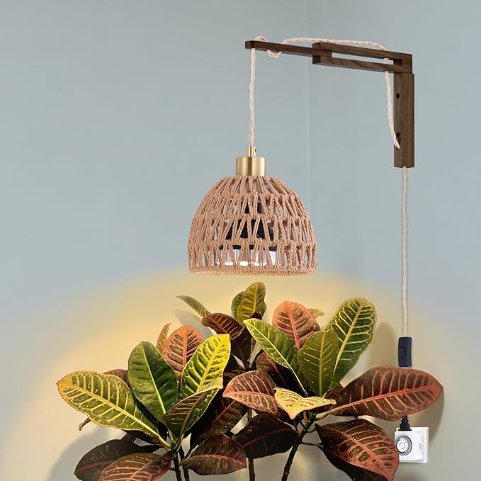 Hanging Grow Lights for Indoor Plants - 35W 4000K Full Spectrum Plant Light, Wall Mounted Grow Light with Wooden Bracket, Timer, 15FT Power Cord, Ideal for Plants, Flowers & Home Decor