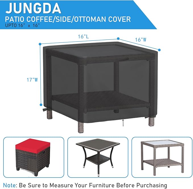 Patio Ottoman Cover Square 16 Inch, Waterproof Outdoor Side Table Furniture Covers, Heavy Duty Outdoor Furniture Covers- 16 x 16 x 17 Inch
