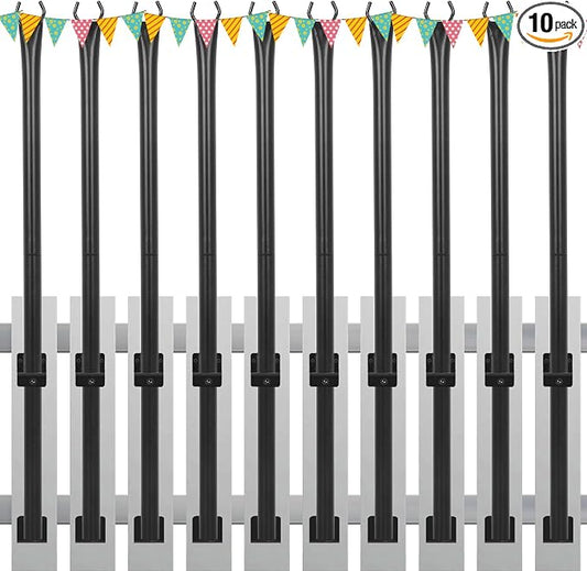 FAHKNS 10 Pack 5FT String Light Poles for Deck, Outdoor Metal Deck Light Poles with Fixing Clips, Hanging Light Poles for Patio Garden Yard Fence Porch Decor