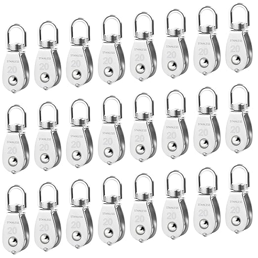 24 Pack M20 Single Pulley Block, 304 Stainless Steel Wire Rope Cable Pulley, Heavy Duty Swivel Pulley Wheel Hanging Wire Towing Wheel for Lifting