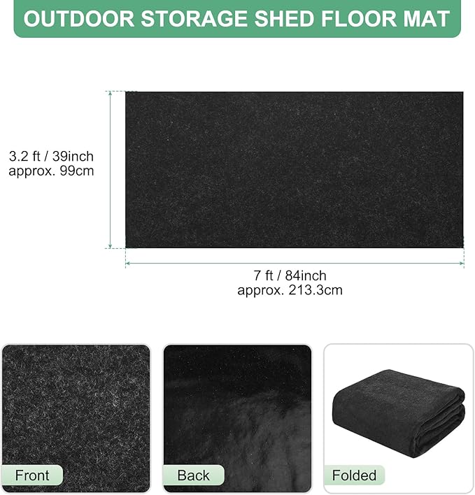 M METERXITY Outdoor Storage Shed Mat, 3.2x7 FT Waterproof Small Shed Flooring Mat for Patio Furniture Floor Protecting from Wear/Liquid/Dust/Oil, Non-Slip Carport Pad [Grey]