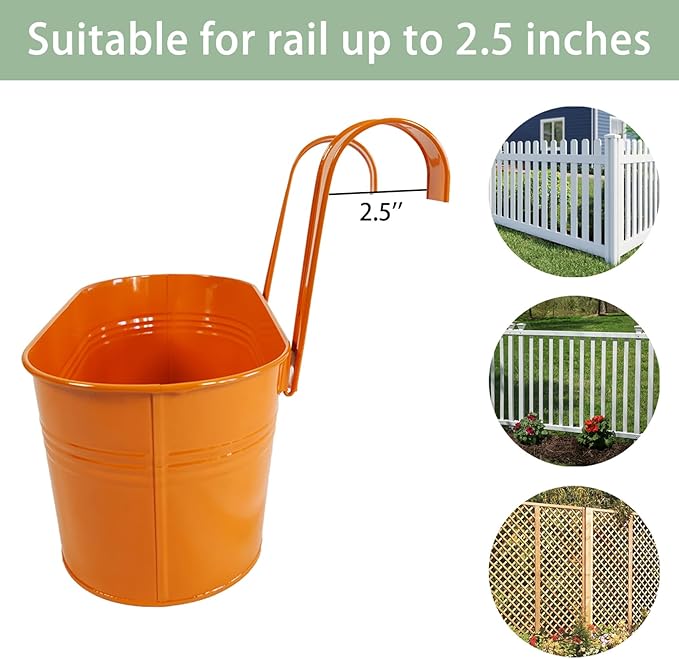 12" Balcony Railing Planters, Outdoor Hanging Planter for Fence, Stylish Metal Porch Deck Flower Pot for Herbs & Succulents (11.8", Pack of 6)
