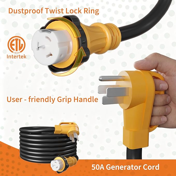 Garvee 50 Amp 25FT Generator Cord and Power Inlet Box Kit, NEMA 14-50P Male to SS2-50R STW 6/3+8/1 AWG 125/250V Twist Lock Connector with Pre-Drilled NEMA SS2-50P Inlet Box for House, ETL Listed