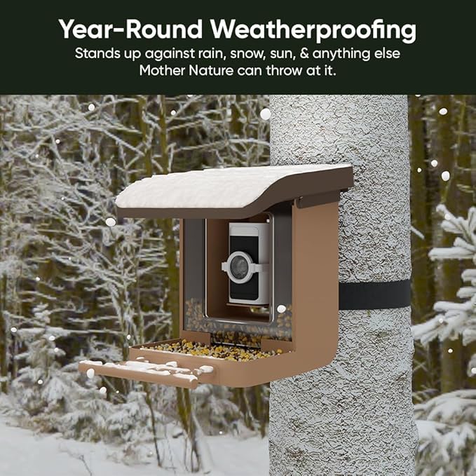 Bird Feeder Camera Case Compatible with Battery Cam Pro, Wyze Cam Outdoor v1/v2, Wyze Camera v4/v3/v3 Pro, 5 DIY Mounting Methods, with a Macro Lens (Solar Panel/Camera NOT Included), Brown