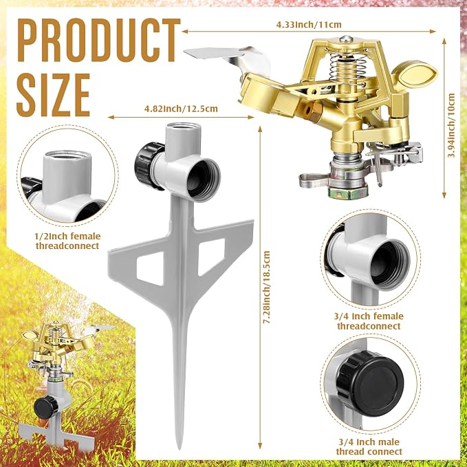 Chengu 4 Pack Adjustable Impact Water Lawn Sprinkler, Heavy Duty Sprinkler Head and Zinc Alloy Spike Base for Large Area Grass Yards Garden Irrigation