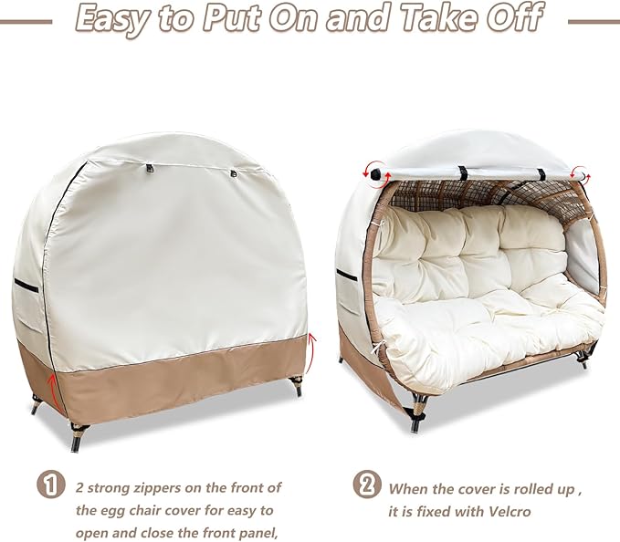 okcool Outdoor Egg Chair Cover,Double Egg Chair Cover for 2 Person Egg Loveseat Chair (Beige & Brown,Fits 35.4" D x 57.1" W x 56.3" H Egg Chair) ﻿