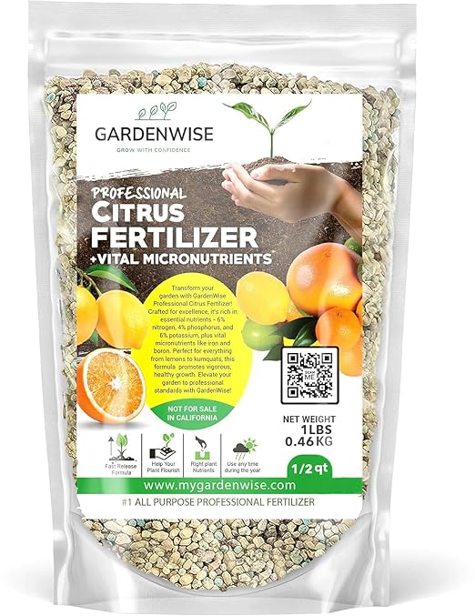 GARDENWISE Professional Citrus Fertilizer + Vital Micronutrients; Perfect Balanced NPK for All Citrus; for Indoor and Outdoor Plants; Orange, Lime, Avocado and Lemon Tree Fertilizer (1/2 Quart)