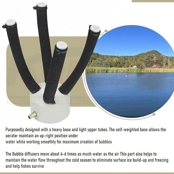 Large Pond Diffuser for Outdoor Bubbling- High Efficiency Sinking Pond Aquatic Aerators and Deicer for Improved Filtration-Fish Pond Part Essential for Healthy Aquatic Environment-Reduces Scum.