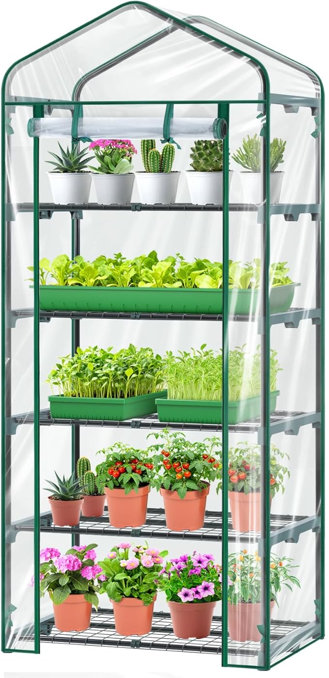 Mini Greenhouse for Outdoors Indoor: Ohuhu Small Plants Green House with 5 Tier Shelves, Portable Plastic Greenhouses with Heavy Duty Transparent PVC Cover for Garden Patio Backyard Porch Balcony