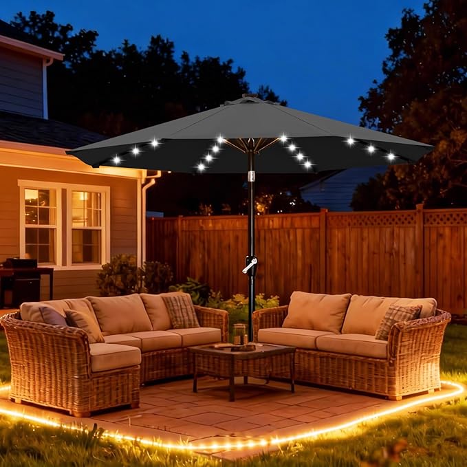 ABCCANOPY Durable Solar Led Patio Umbrellas with 32LED Lights 11FT (Deep Gray)