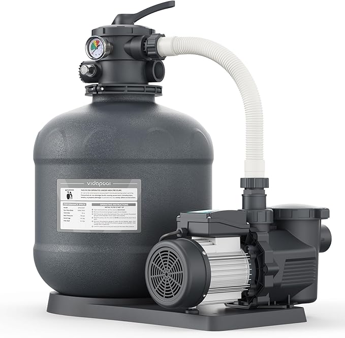 Sand Filter Pump for Above Ground Pool, Pool Pumps Above Ground with Timer, Pool Sand Filter with 6-Way Valve, Efficient Filtration, 19in, Up to 29,000 Gallons
