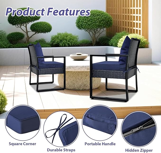 Patio Chair Cushions with Two Replaceable Cover Sets 24x24 Inch , Waterproof Fade Resistant Outdoor Cushions for Patio Furniture, Edge Binding Design with Handle, Adjustable Straps & Hidden Zipper